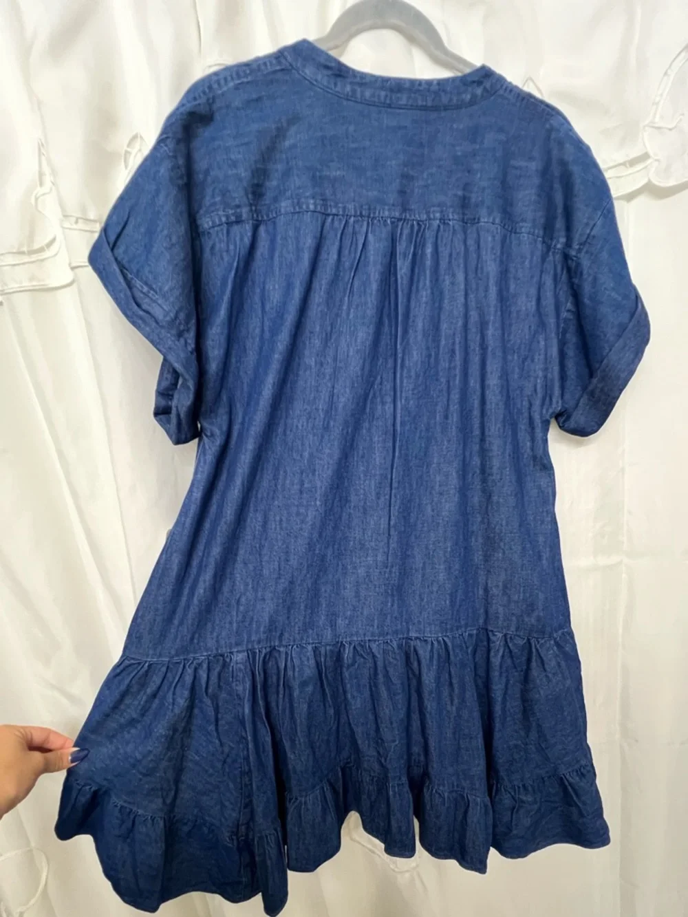 Free People NWT Chambray Babydoll Mini Dress Blue Oversized Ruffle Small